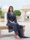 Navyblue Colour Rayon Printed Kurti With Pant Dupatta Aaradhna 2064